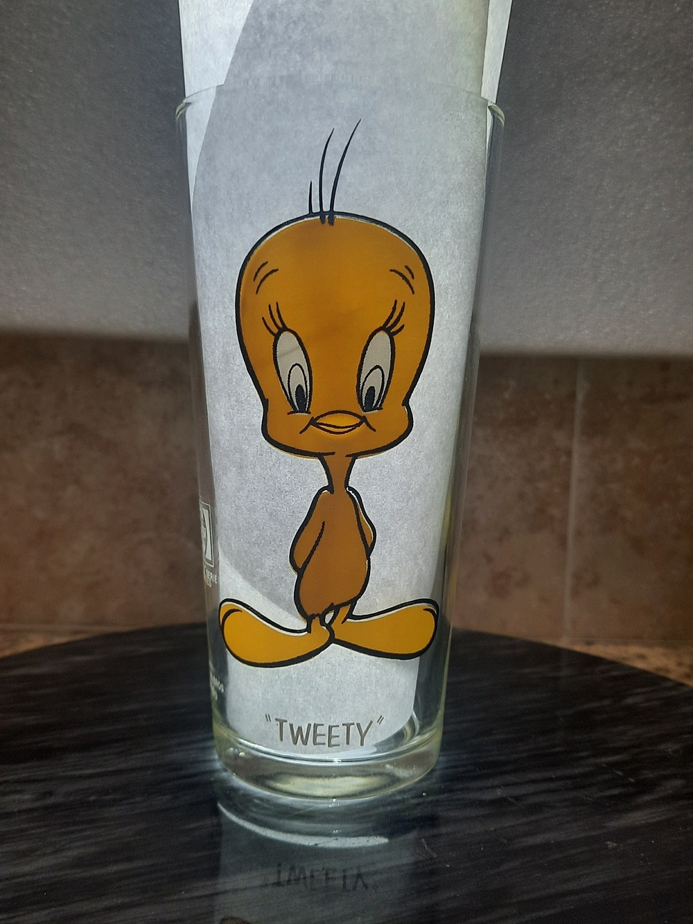 Tweety Character Tall Glass - Yellow Tweety Design With Flaw